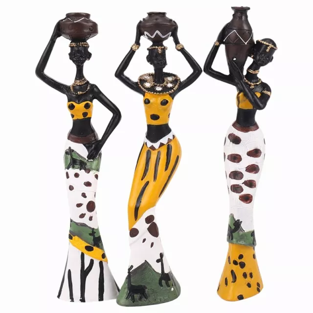 3Pcs Retro Vase African Woman Statue Exotic Resin Culture Figurines Set for6414