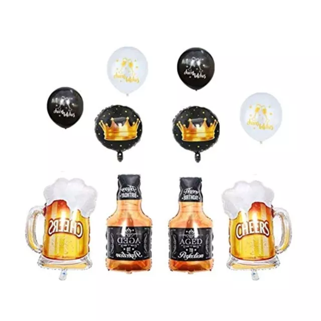 10pc Champagne Bottle Beer Mug Cocktail Glass Whiskey Drink Party Foil Balloons