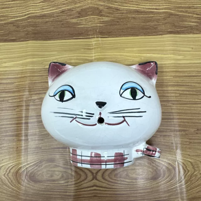 Kitsch 1950's Pottery String Holder, Cat Head, Hand Painted, Cute, Decorative