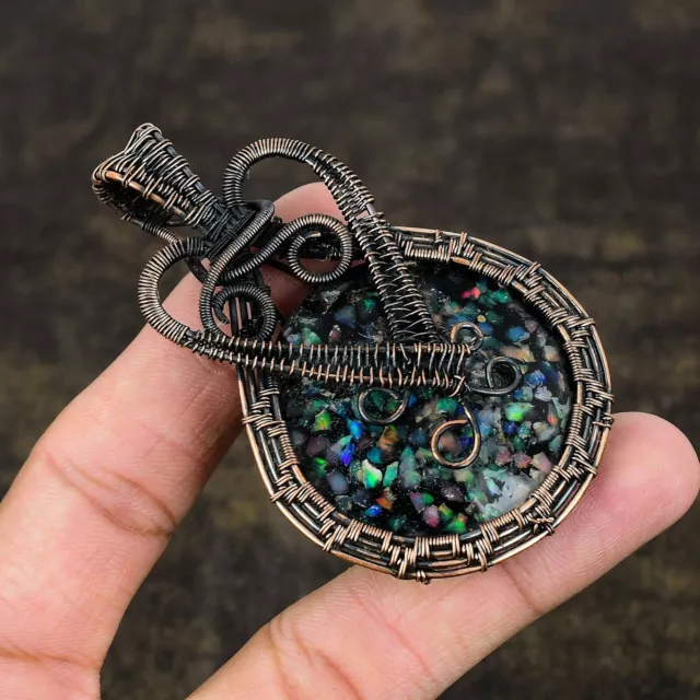 Pendentif de bijoux en fil de cuivre fait à la main, opale australienne,...