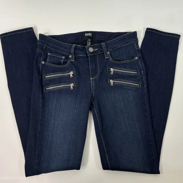Paige High Rise Edgemont Skinny Jeans Alden No Whiskers Zippers Blue Women’s 26