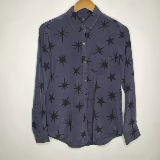 Rails Womens 100% Silk Kate Gray Constellations Star Button Front Top Size S
