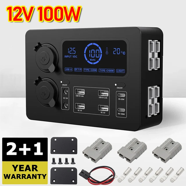12V BOAT RV Car Mini Power Box Control Hub LCD Display Anderson Style ...