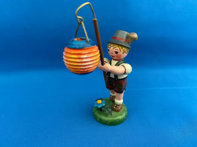 ERZGEBIRGE BOY with Lantern Figurine Carved Wood Germany HUBRIG