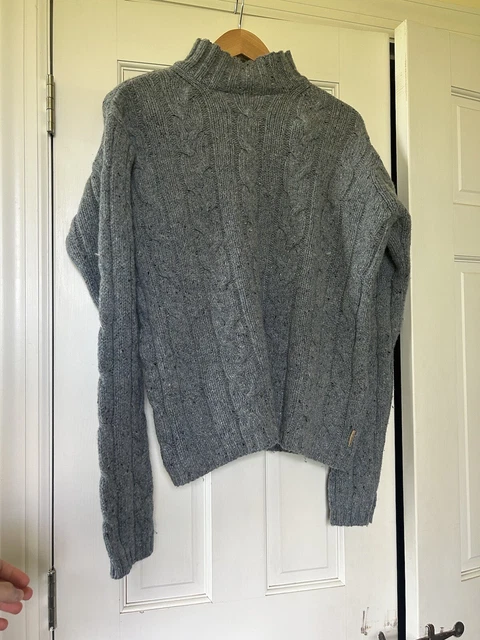 American Eagle Blue Lambs’ Wool Blend Donegal Cable Sweater Size Large