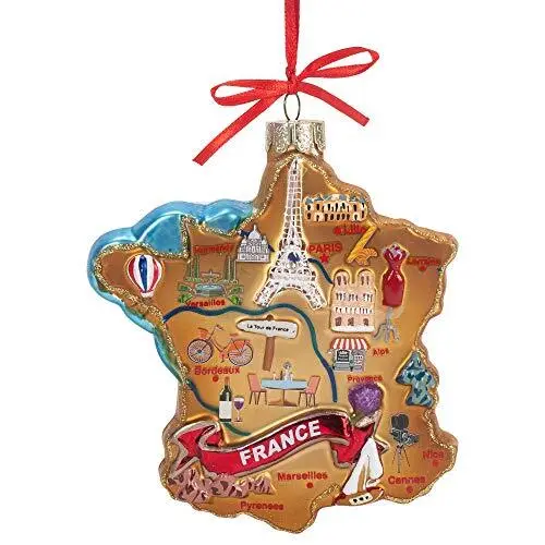 France Map Glass Christmas Tree Ornament C7750