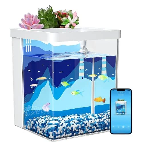ERAARK Smart Aquarium kit 1.5 Gallon Betta Fish Tank self Cleaning , Supports...