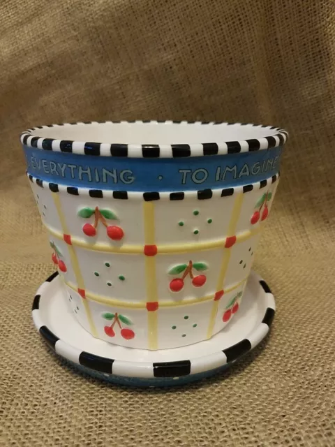 2001 Mary Engelbreit Collectible Flower Pot Planter Cherries To Imagine is ....