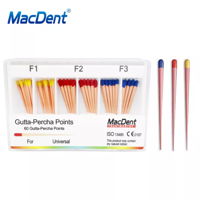 MacDent Dental Universal Obturtaion Endodontics Gutta Percha Points Tips F1-F3 A
