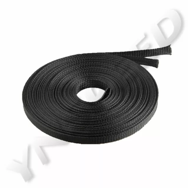 50Feet 10mm Expandable Wire Cable Sleeving Sheathing Braided Loom Tubing Black