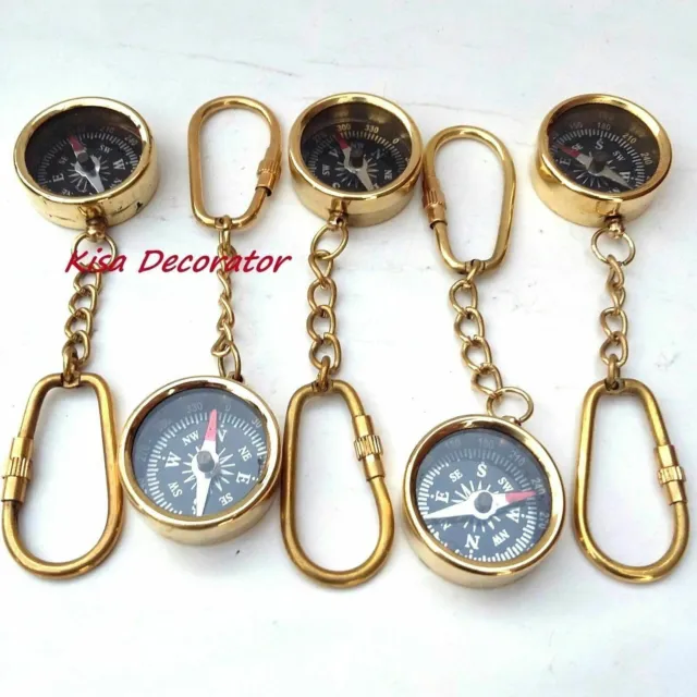 Lot Of 10 PCs Brass Maritime Nautical Vintage Pocket Compass Key Chain Gift Item