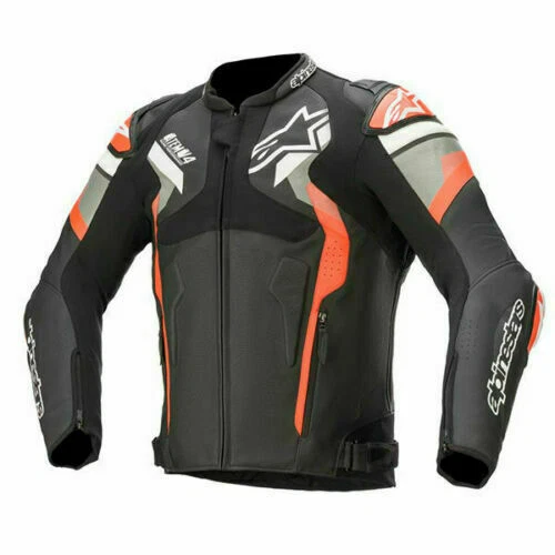 Alpinestars Atem V4 Moto Giacca IN Pelle - Nero/Grigio/Rosso Fluo