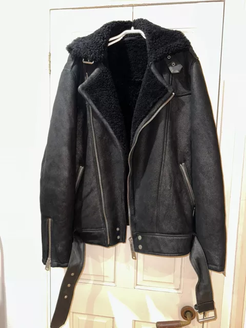 ALL SAINTS BRENNAND Shearling Leather Biker Jacket 249.95 249.95