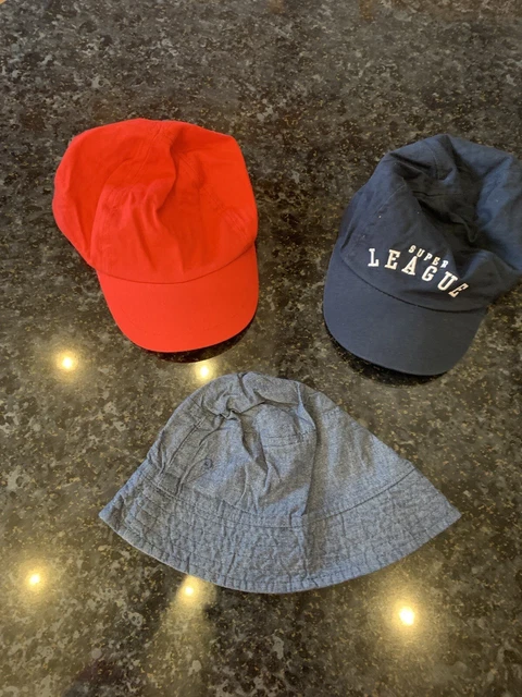 Cappello Pre-Loved Denim Colorato Età 7-10 e 2 x Cappelli Rosso e Blu Età 4-8 Anni