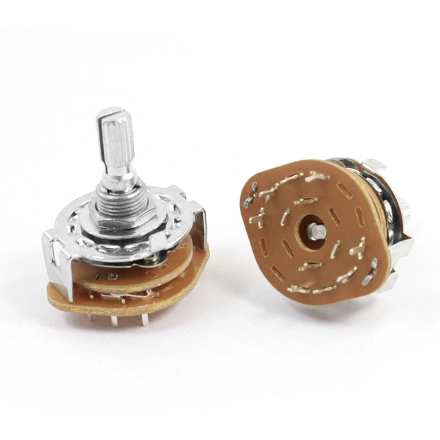 2 pcs 6mm Grated Shaft Tape Rotary Switch 2P4T 2 Electrode 4 Position