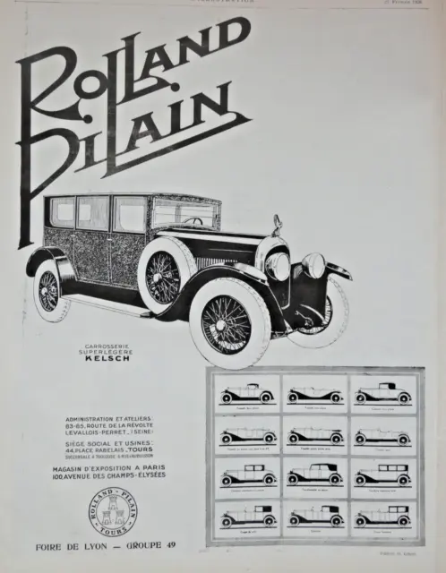 Publicité De Presse 1926 Automobile Rolland Pilain Carrosserie Légère Kelsch