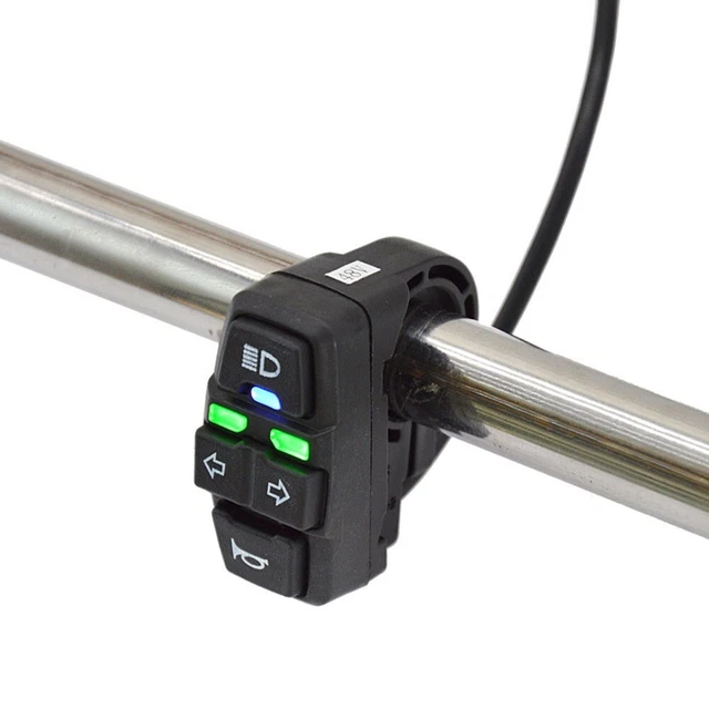 Interrupteur Phare/Klaxon Vélo Électrique 12-72V - Étanche IP65 - Pour Guidon 22,2 Mm