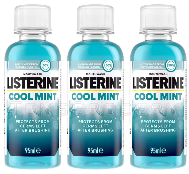 3 LISTERINE COOL MINT Daily Mouthwash Travel Size Bottle 95ml 3.2fl oz