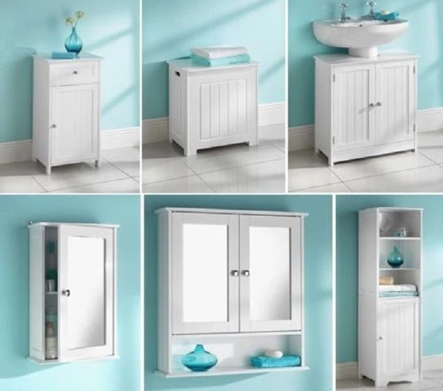 WHITE WOODEN BATHROOM Units 6 Variants To Choose From £36.95 PicClick UK