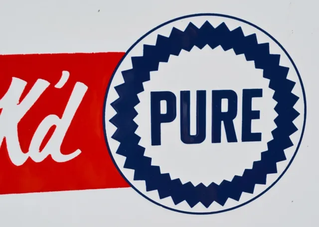 Vintage Pure Motor Oil 2 Sided Porcelain Restroom Sign Nos Minty Super Rare 2