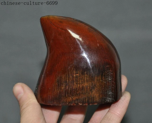 2'' Collect Rare Chinese old ox horn horns hand carved Oxhorn Oxhorns statue