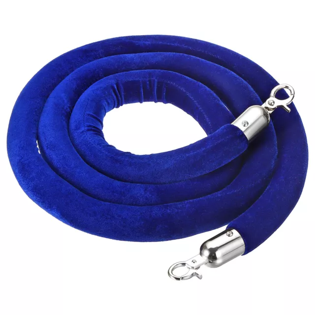 5 Feet Blue Velvet Stanchion Rope Crowd Control Barrier Rope Silver