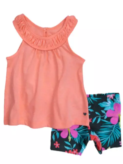 Carters Infant Girls Neon Orange Shirt & Tropical Shorts 2 PC Set 6 Months