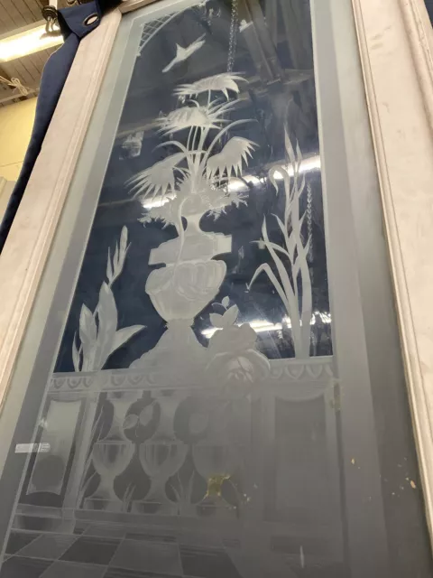 Etched Glass Door Bird Chasing Bug 105 X 30 Old Victorian Style