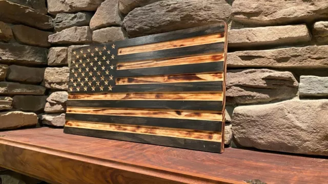 Rustic Engraved Wooden American Flag Art Nation Sign Handmade Wall décor Gift 3