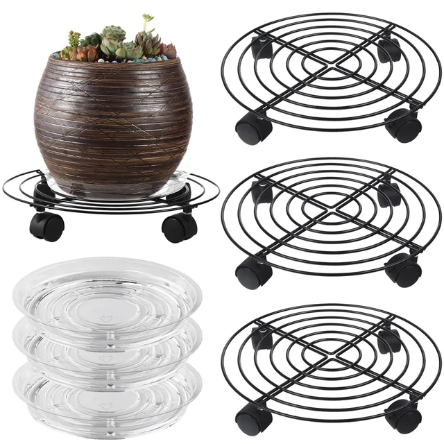 3 Packs Large Metal Plant Caddy 13.8” Plant Dolly with Wheels Heavy Duty Wrou