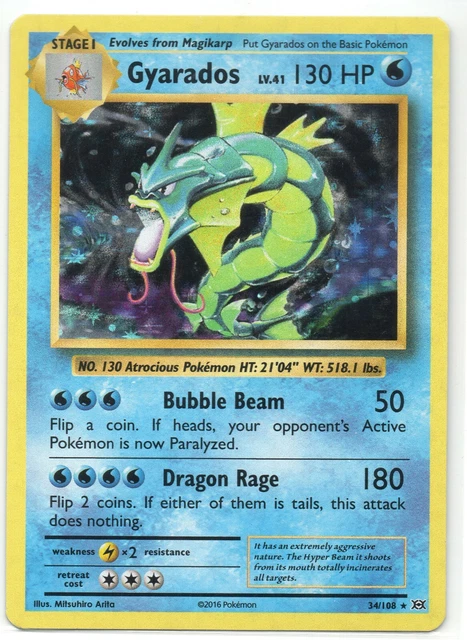 Gyarados - XY Evolutions Set - 34/108 - Holo - Pokemon Card - EXC / Near Mint