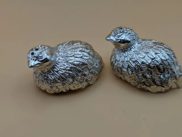 Vintage Silver Plated Salt & Pepper Cruet Quail Birds