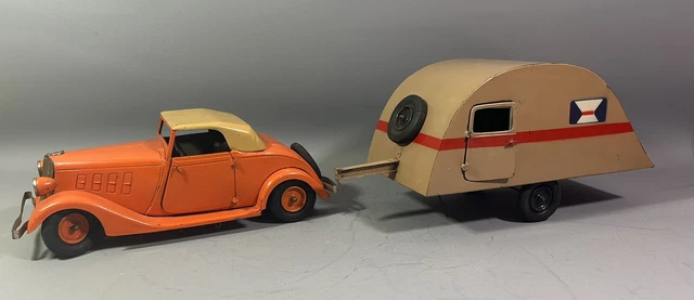 CIJ RENAULT CABRIOLET VIVA GRAND SPORT TÔLE Lg 23 cm 1939 REF 5/38 - 3 FIGURINES
