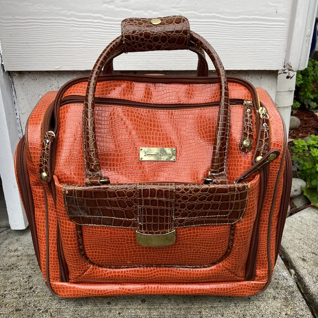 Samantha Brown Large Wheel Croc Travel Bag Weekend Tote Purse Orange / Brown