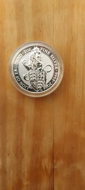 2016 2oz Queens Beasts Lion Of England  Silver  Coin In A Capsule