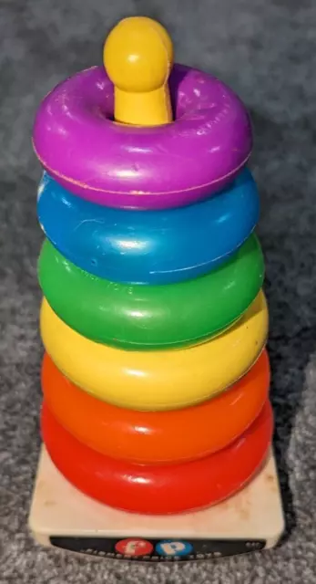 Vintage Fisher Price Rock-A-Stack #627 Six Plastic Rings Baby Toy Complete