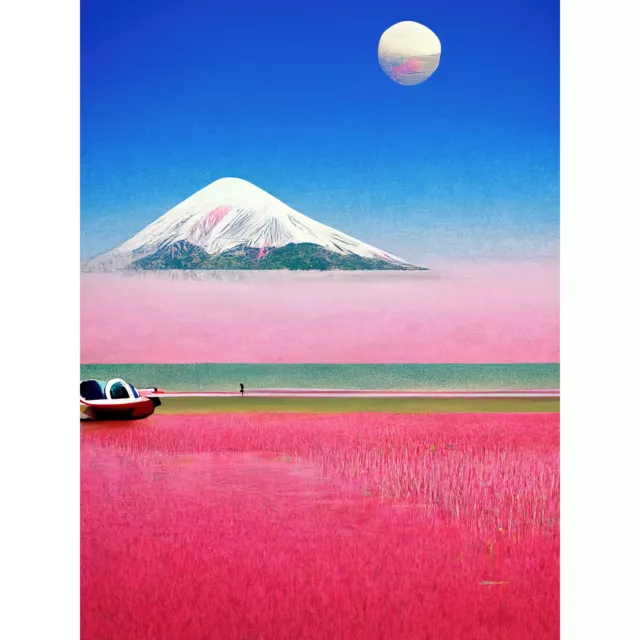 Surrealistische japanische Halterung Fuji Landschaft Wandkunst Leinwand Bilddruck 18X24