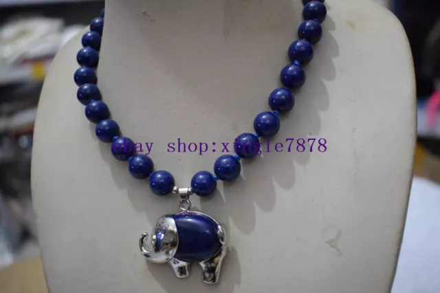 Natural 8mm Blue Egyptian Lapis Lazuli Round Gemstone Pendant Necklace 20" AAA+