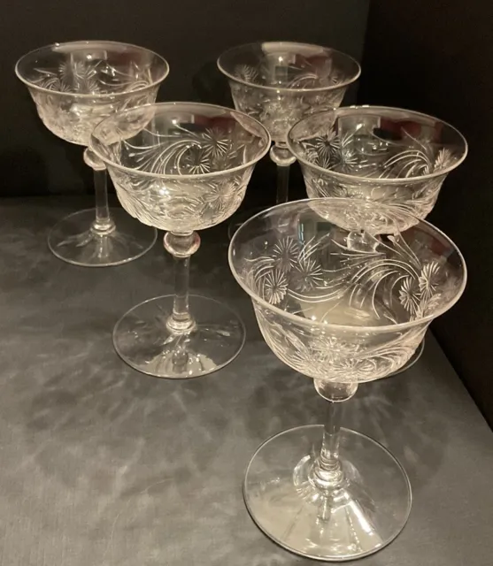 Antique Cut Glass Cordial With Ball Stem.  Set Of 5, 4 Inches Tall