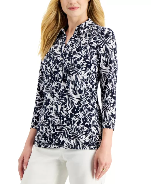 Charter Club Women's Printed 3/4-Sleeve Polo Top