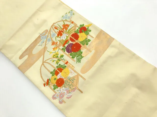 6197024: Japanese Kimono / Antique Nagoya Obi / Woven Floral Plants