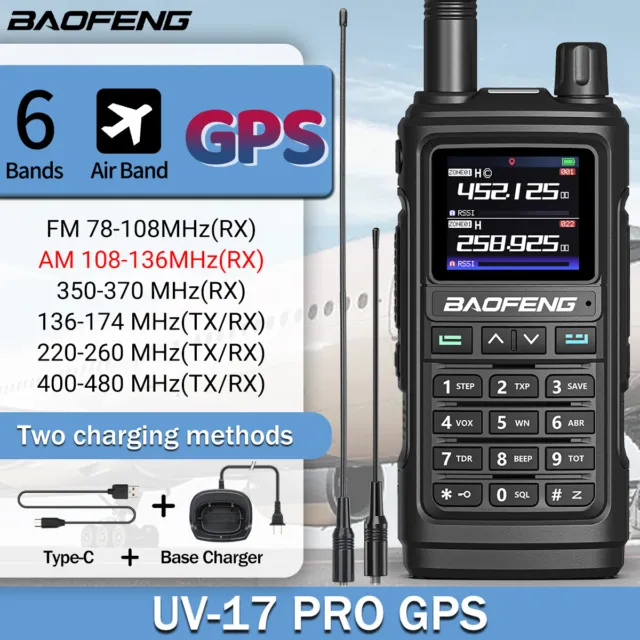 Walkie Talkie con banda de aire Baofeng UV-17 Pro GPS 999 CH NOAA radioaficionado de dos vías tipo C