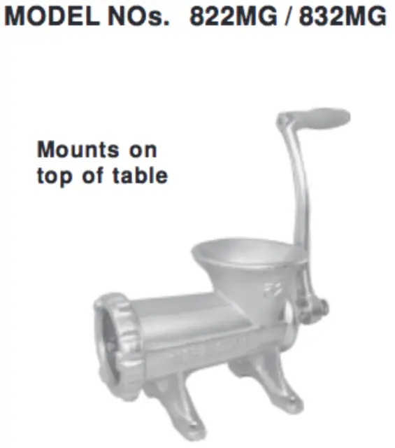 NEW #22 Manual Crank Meat Grinder Table Mount Commercial Uniworld 822MG #4610