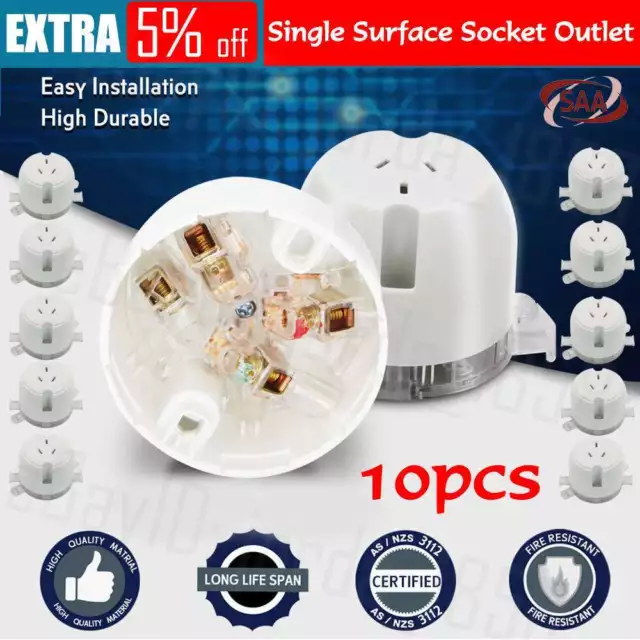 10 x Plug Base Surface Socket 10 Amp Electrical Outlet Fan Base LED Downlight