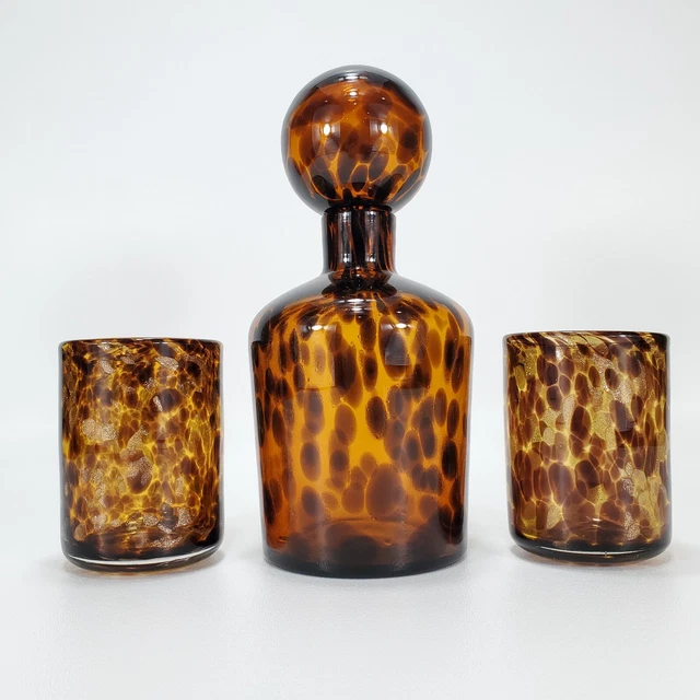 Chris Madden Brown Spotted Sparkle Fine Glassware Cheetah Print Decanter Set