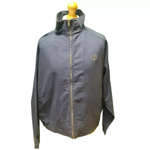 MM983 Men's Vintage Fred Perry Blue Zipped Cotton Bomber Jacket Uk L Eu 54