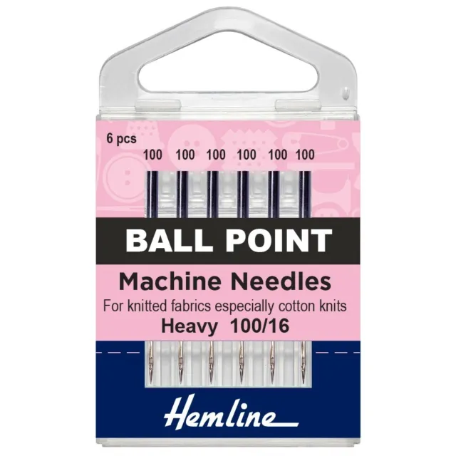 Agujas para máquina de coser Hemline: punta de bola fina 100 (10) 6 piezas