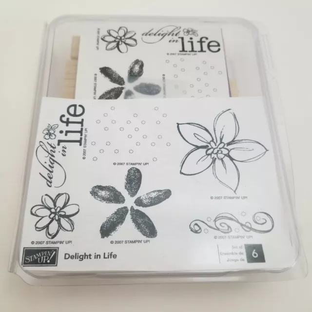 Stampin Up Painted Posies Delight In Life 6 Wood Mounted Stamps Unassembled