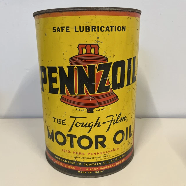 VINTAGE PENNZOIL MOTOR Oil 5 Quart Can Garage Gas Station Oil Metal Can ...