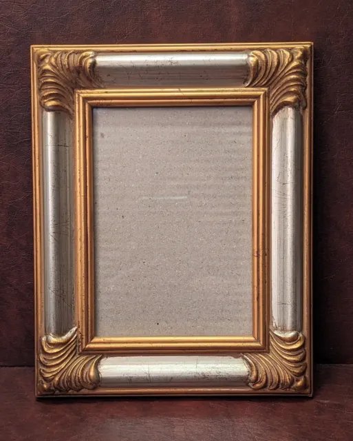 Silver And Gold Tone Wood Picture Frame With Ornate Corners 5"X7" Photo Frame